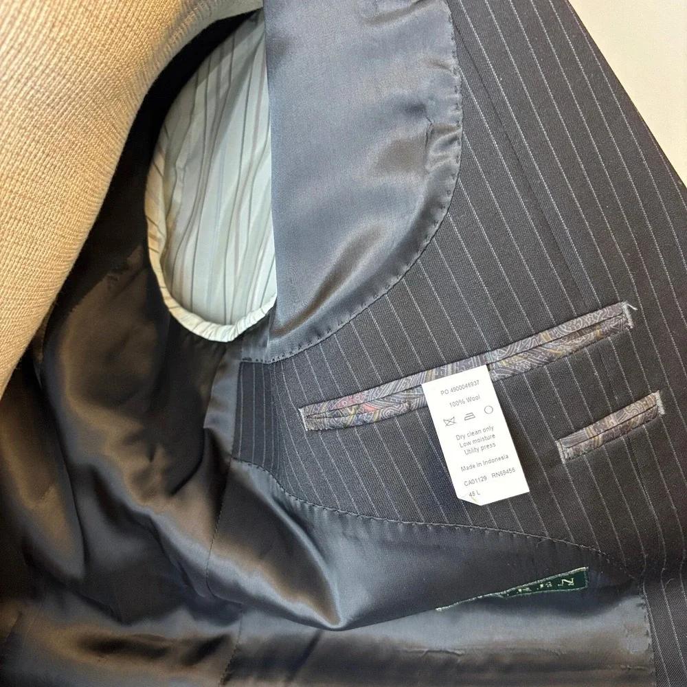 Ralph Lauren‎ Pinstripe Suit Set Wool 2-Button Blazer 48 L Pants 36x32.5 MINT